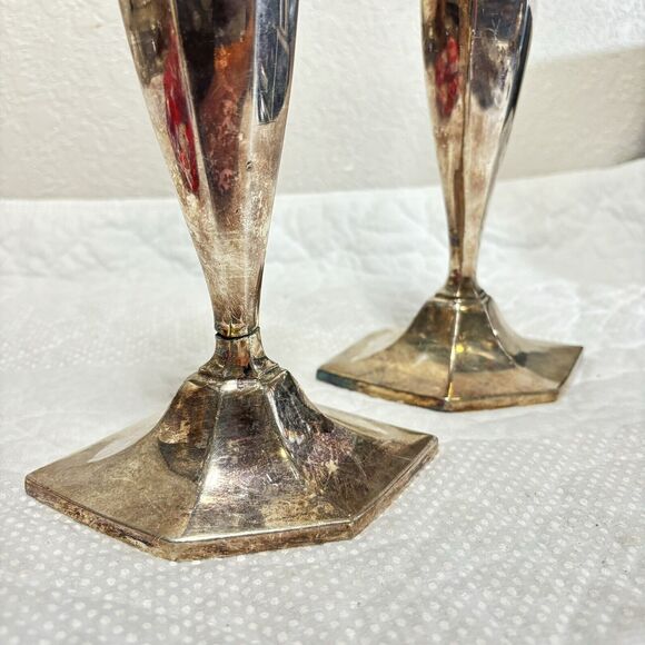 Pair of Silver Plate Candlesticks Pointed Gothic Vintage Sheffield READ - Picture 3 of 6